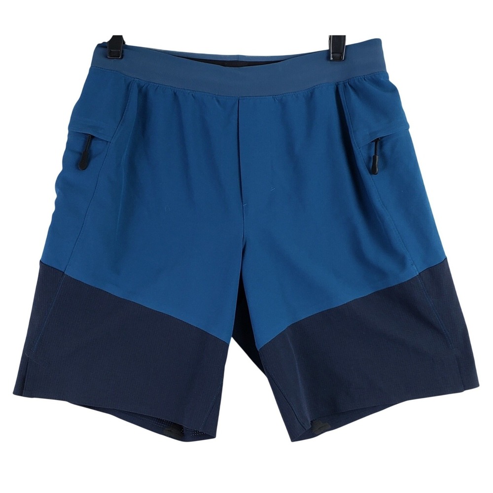 Lululemon License to Train Shorts Mens S Blue Colorblock Athletic Gym Running